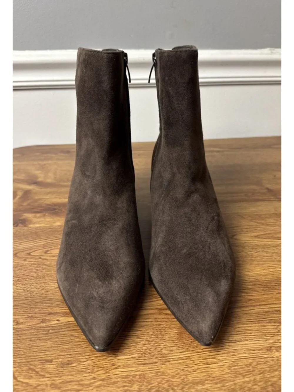 Nine West Maribu Ankle Booties Size 8.5 Brown Suede Pointed Toe Zip